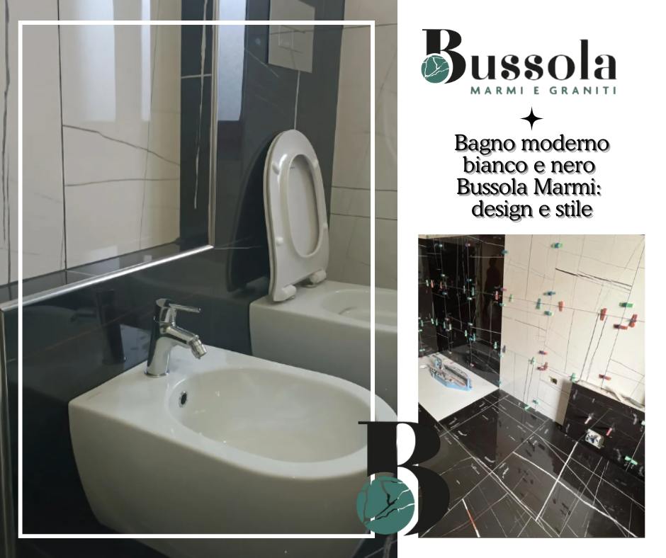 Bagno moderno bianco e nero Bussola Marmi: design e stile